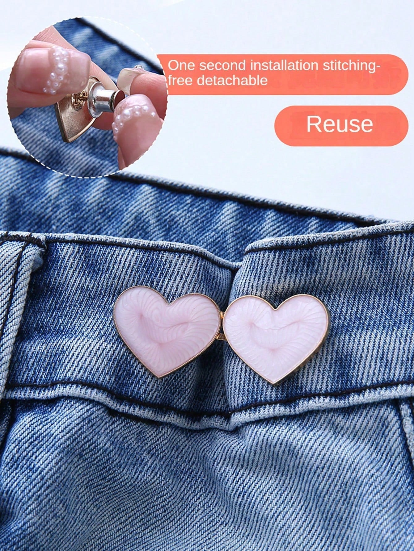 1 Pair Heart Shaped Adjustable Detachable Snap Fastener With Faux Pearl Metal