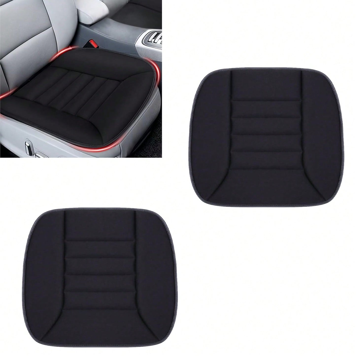 1 Pcs/2 Pcs Car Seat Breathable Cushion Driver Seat Cushion, Memory Foam Automotive Butt Cushion With Non-Slip Silicone Bottom, Comfort Driver Seat Protector For Car, Office Chair And Home Chair (Blac