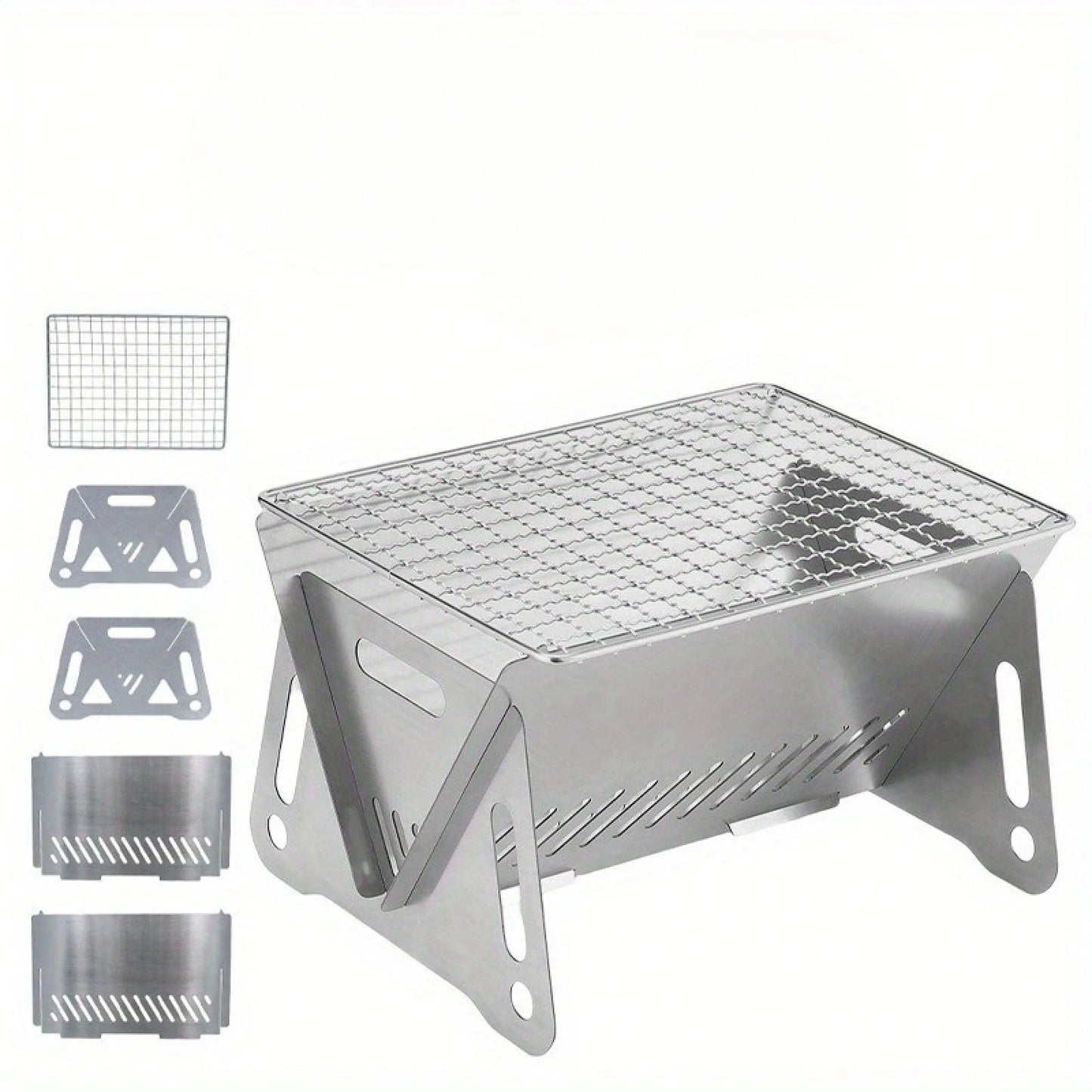 1 Portable Folding Campfire Stove- Durable Stainless Steel Outdoor Grill, Fire Pit, And Camping Stove- Lightweight Foldable Design, Easy To Assemble And Disassemble, Suitable Camping, Backyard Picni