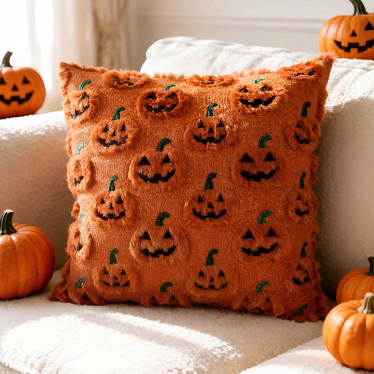 1pc/2pcs Halloween Devil Pumpkin Pillow Case, Suitable For Holiday Decoration Cushion Cover, Orange Square 45x45cm Pillow Case, Suitable For Bedroom Sofa Living Room Bedroom Decoration Cushion Cover