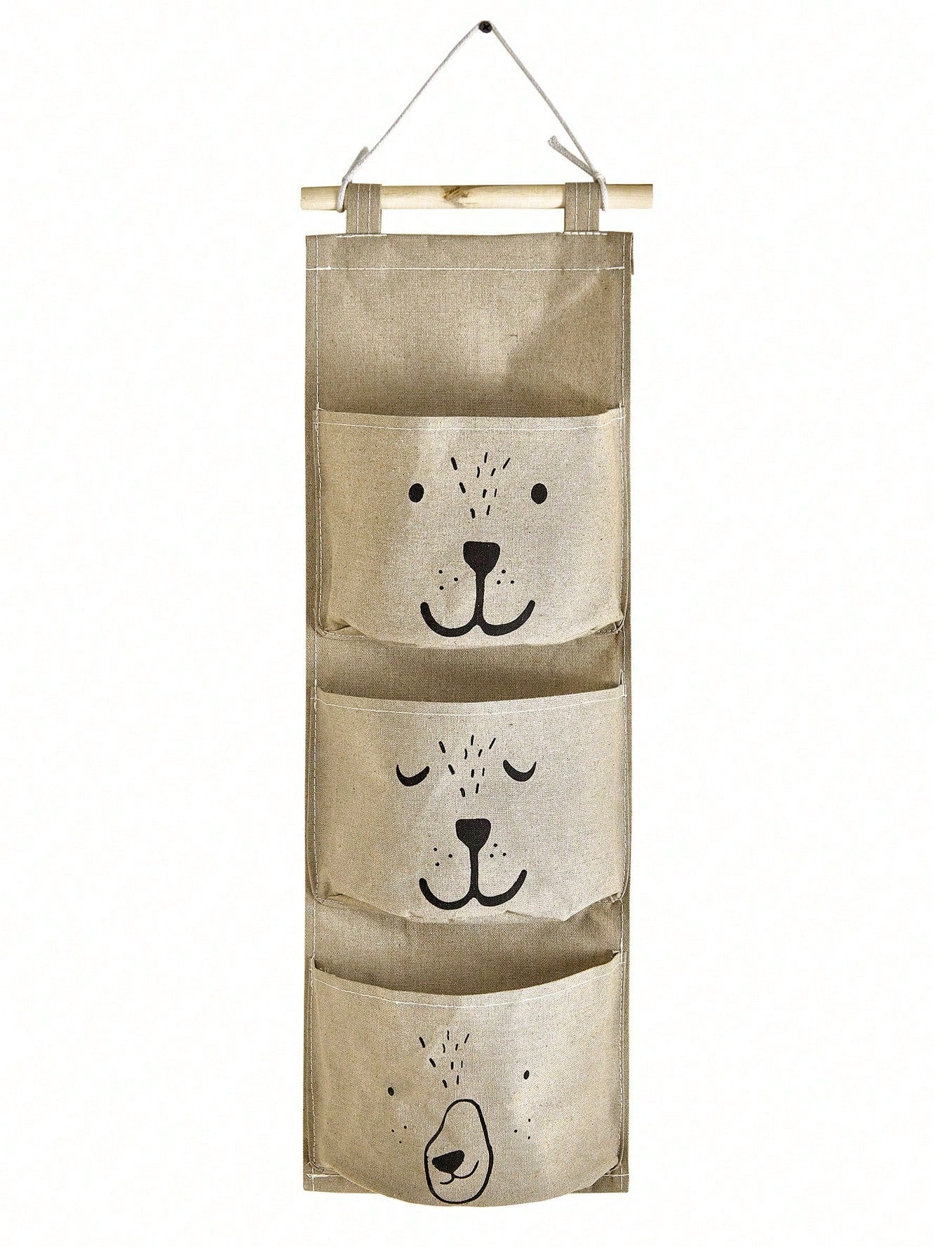 1pc Cute Hanging Storage Bag With 3 Pockets In Different Smiling Bear Patterns. Hang By Bedside, Wall Or Door To Easily Store Small Items, Adding Warmth To Your Life- Hooks Not Included (Random Color