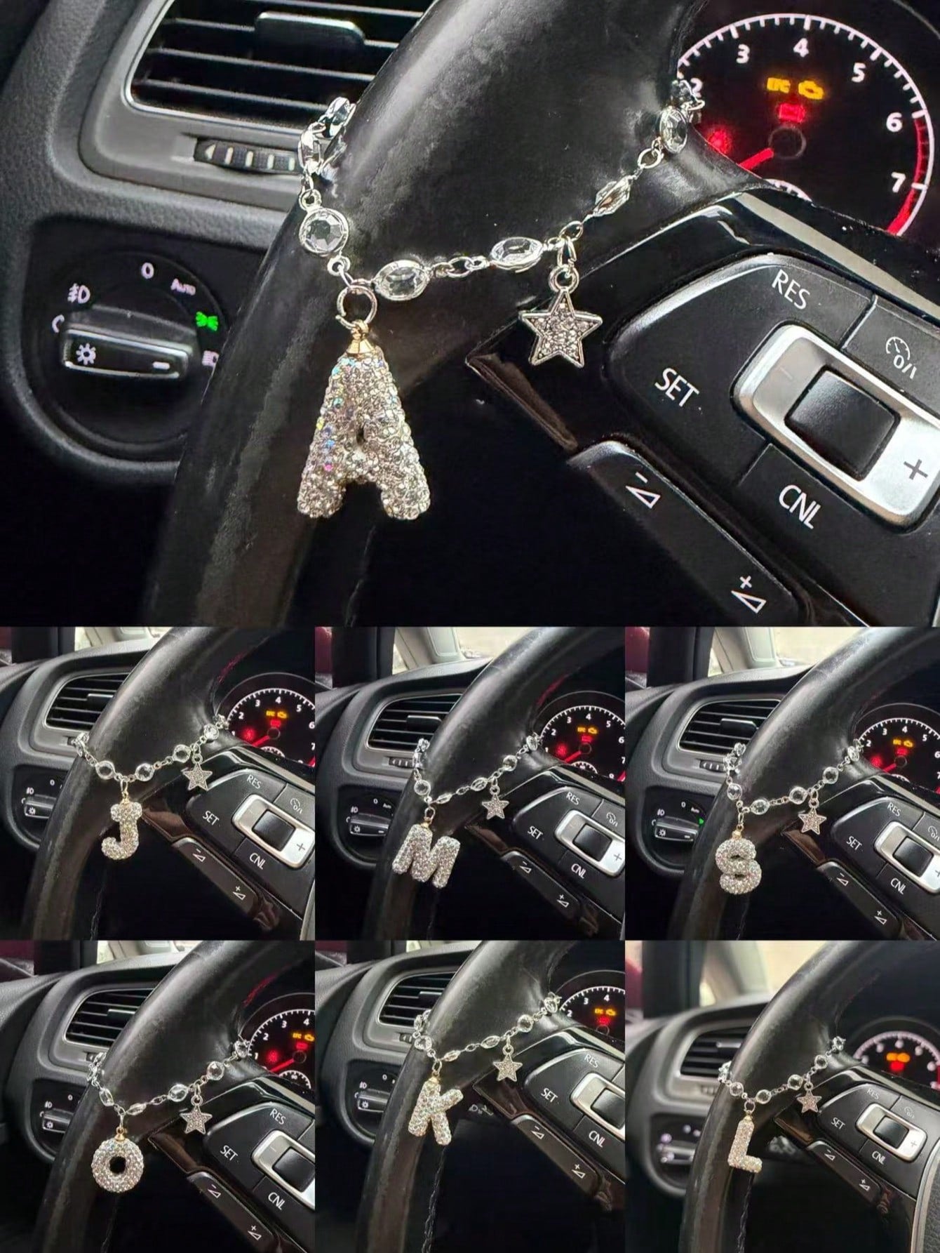 1pc Devil's Eye Flash Diamond Star Car Steering Wheel Chain Full Of Flash Letters Women's Car Interior Decoration Accessories