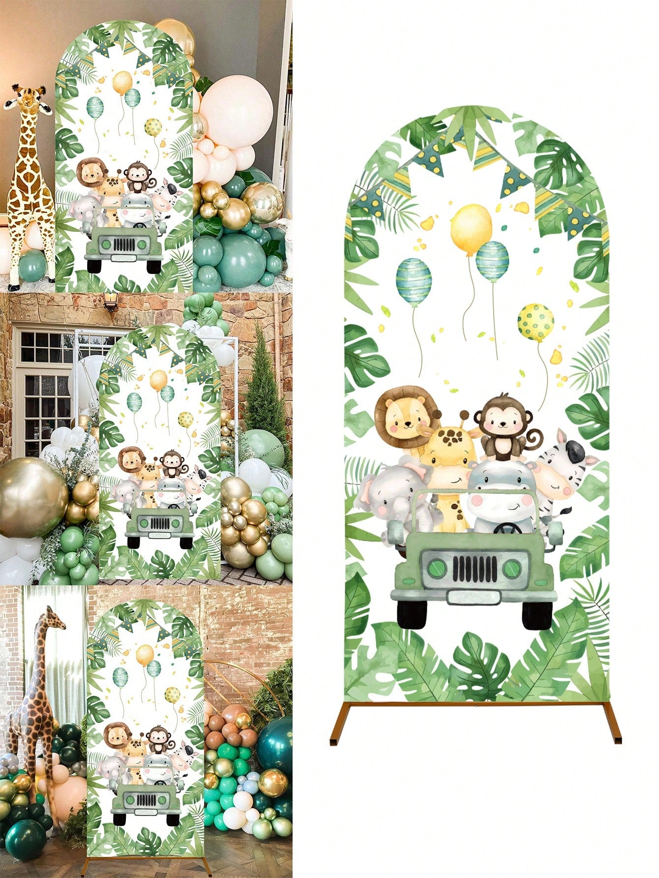 1pc Jungle Animal Arch Backdrop, Polyester Backdrop (Excluding Stand), Arch Backdrop Cover, Can Be Paired With Balloons For Decoration, Jungle Theme Party Supplies, Baby Shower Decor, Gender Reveal Pa