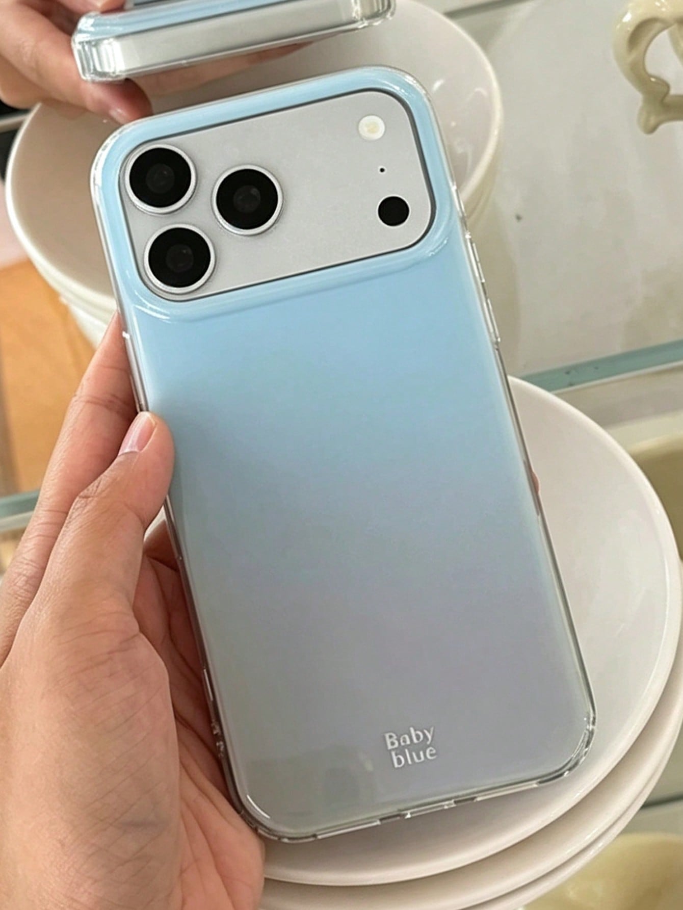 1pc Korean INS Niche Gradient Light Blue Phone Case Fresh Pure Aesthetic Glossy Surface Shockproof Wear-Resistant Versatile Protective Phone Case Compatible With IPhone 11 12 13 14 15 16 17 Pro Max