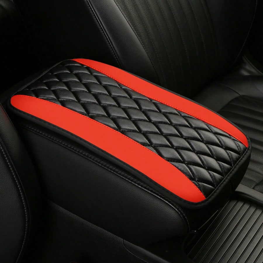 1pc Universal 4-Season Car Center Console Armrest Cover, PU Leather Embroidered Non-Slip Armrest Box Protector, Multi-Colors Available- Red, Black, Blue, Grey, Beige, Purple, Burgundy, Green, Orange