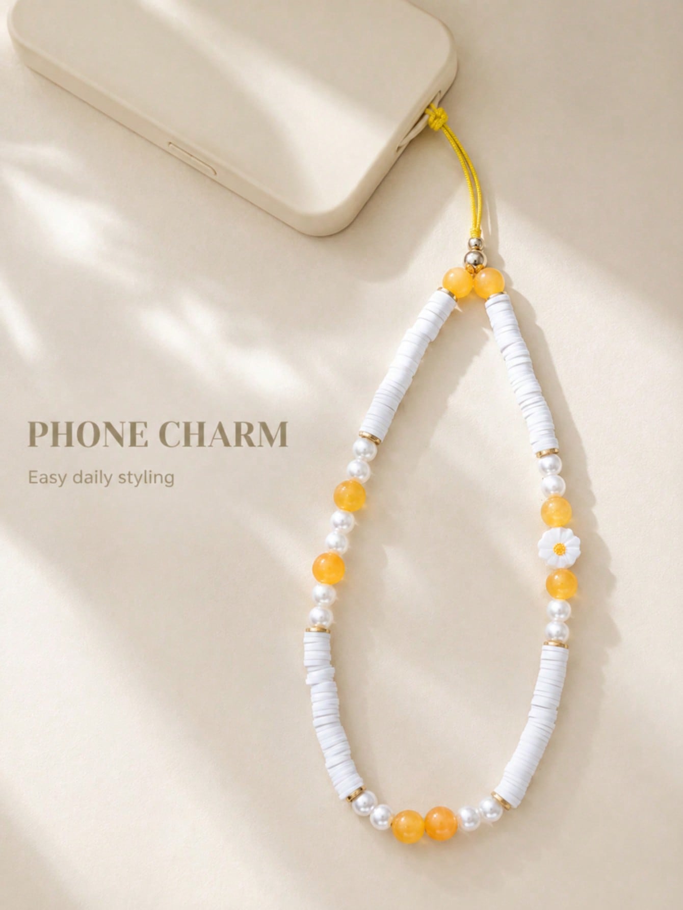 1pc White Crescent Moon Faux Pearl Beaded Lanyard For Smartphone, Camera, Wireless Earbuds, Bag