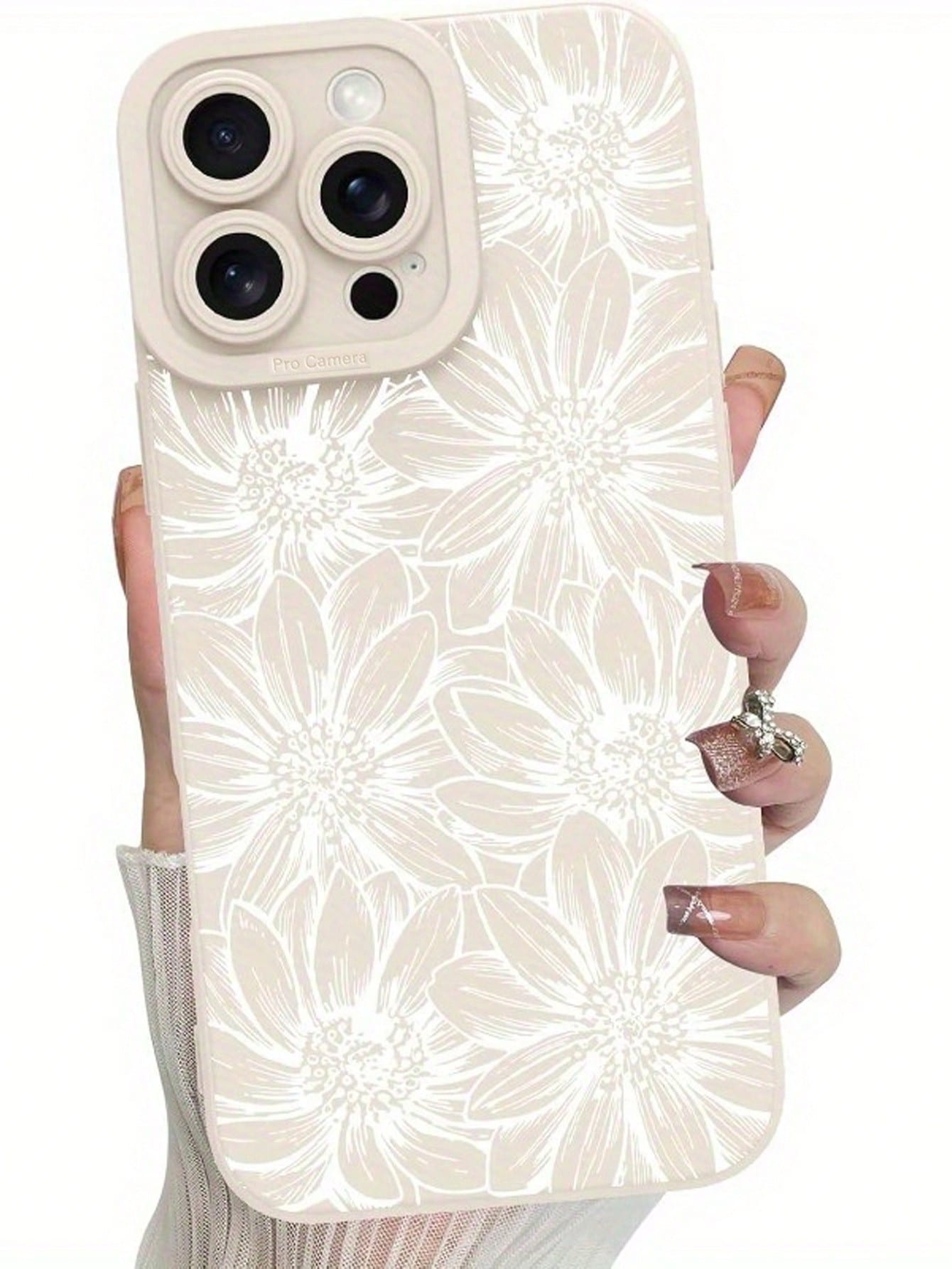 1pc White Floral Elements Fashion Shock-Proof Anti-Scratch Phone Case, Compatible With IPhone 16/11/16Pro/16Plus/16ProMax/16E/15ProMax/13/14/12/XS/XR/7G/8P, Galaxy S25/S25Plus/S25Ultra/A16/A36/A26/A56