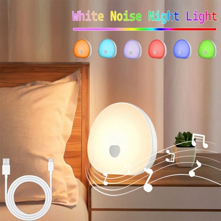 1pc White Noise Night Light- Multiple Colors, Stepless Dimming, With Timer, Natural Soothing Sounds, Nightlight For Baby Room & Breastfeeding
