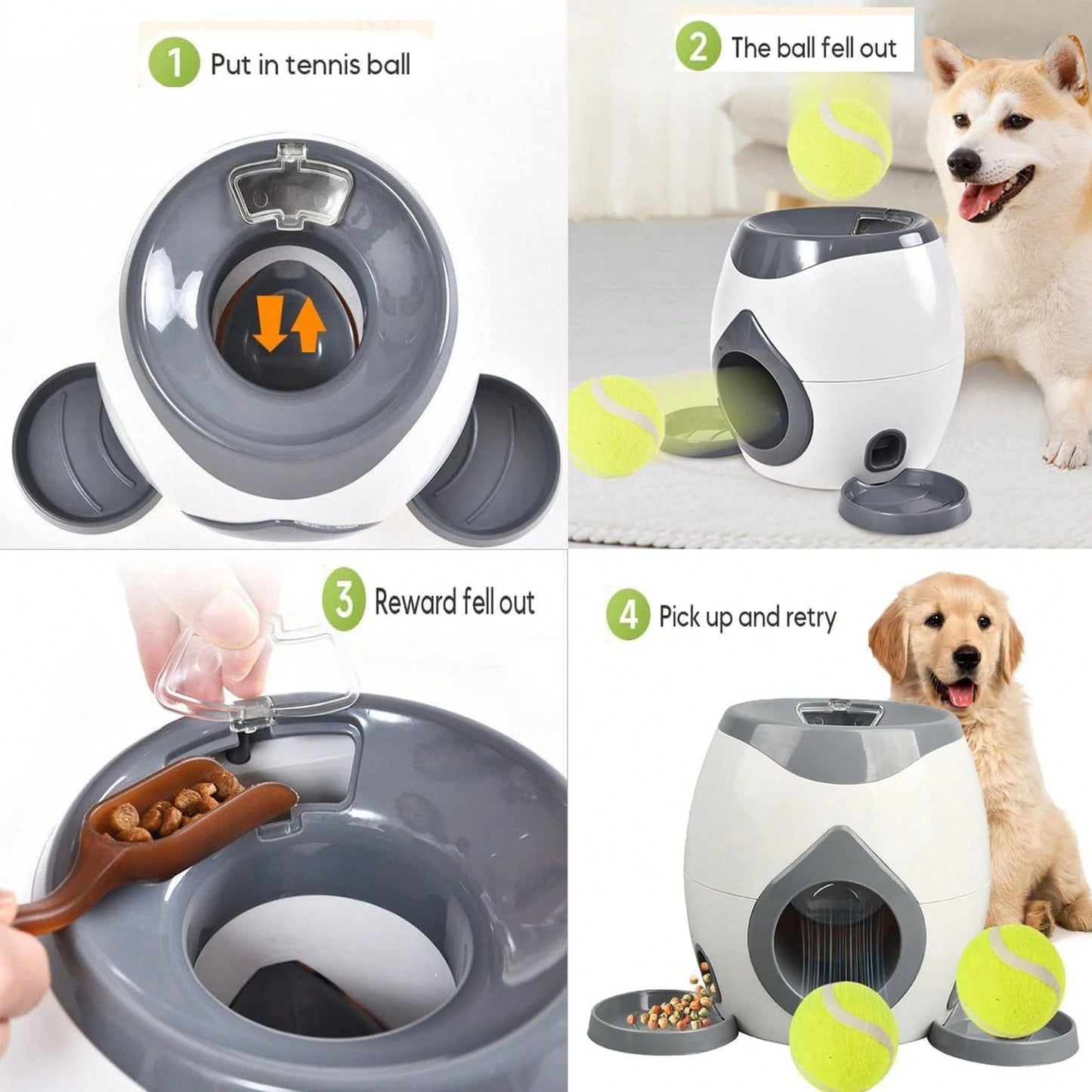 2-In-1 Automatic Dog Tennis Ball Launcher With Feeding Function, Equipped With Two Tennis Balls, Interactive Training Toy Suitable For Indoor And Outdoor Pet Play & Training
