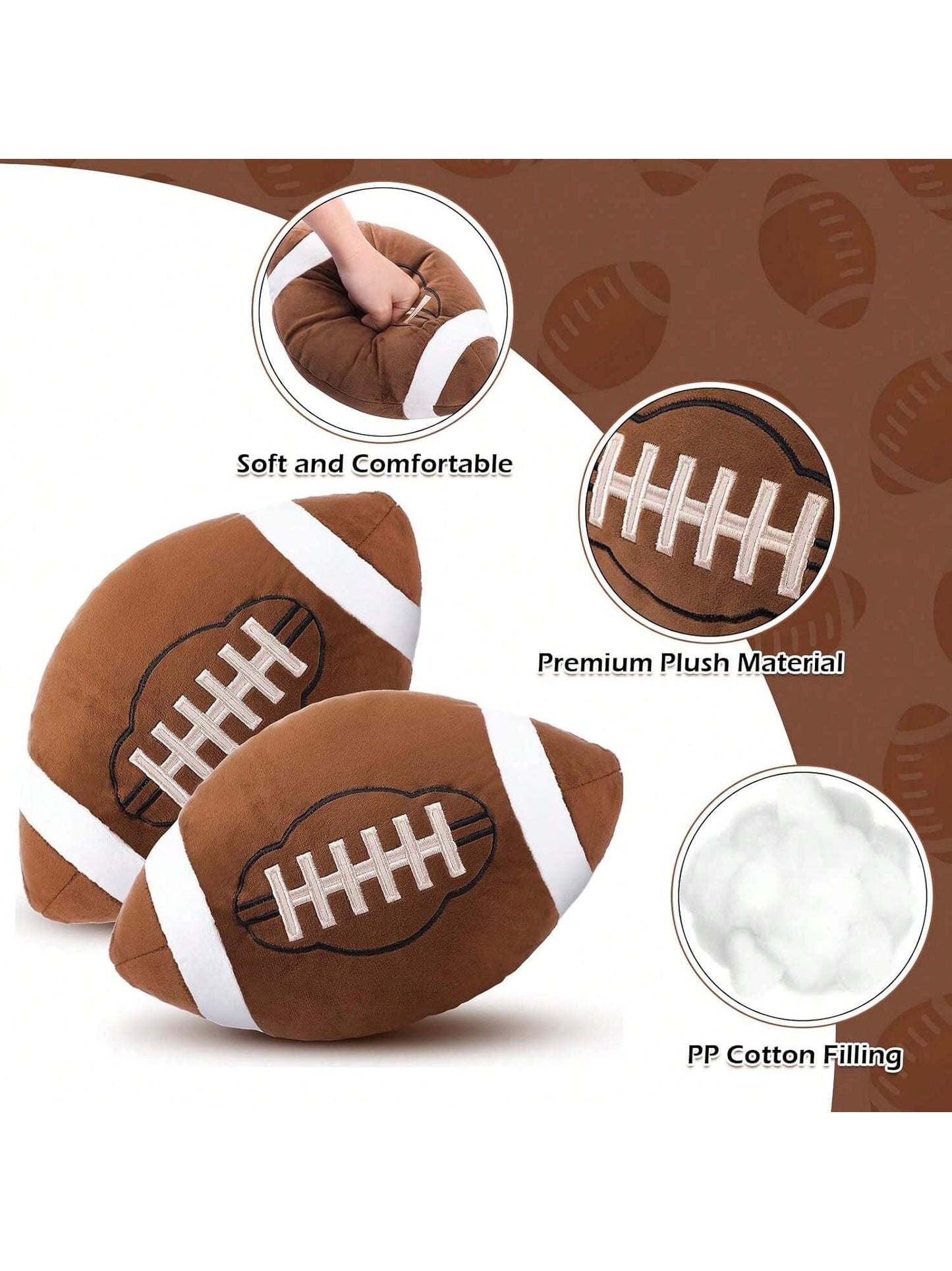 2 Pcs Plush Basketball Baseball Football Rugby Pillow Soft Fluffy Sports Stuffed Throw Pillow Cute Ball Cushion For Bedroom Nursery Room Decoration(Football, 11.8 X 7.8 Inch)