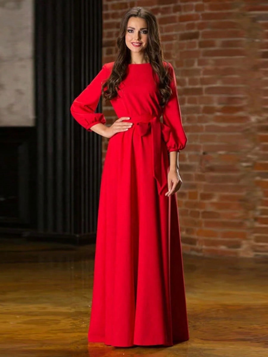 2026 New Cotton Long Dress, Women's Casual Round Neck Daily Gown