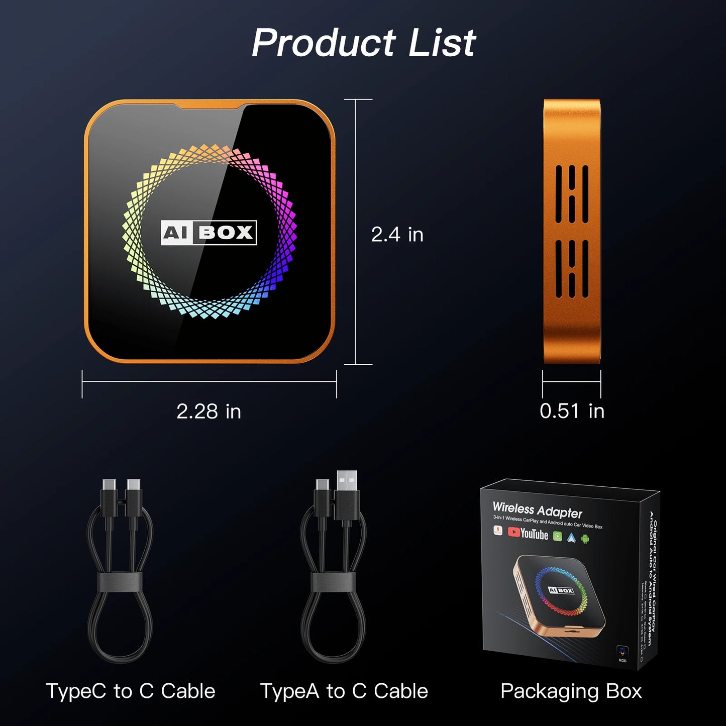 2026 Newest 3-In-1 Magic Video Box, Wireless CarPlay Adapter, Supports NF/YT Streaming, Colorful Lights, Equipped With TF Card Slot, Designed For IOS 10+ System, Provides CarPlay & Android Auto Video