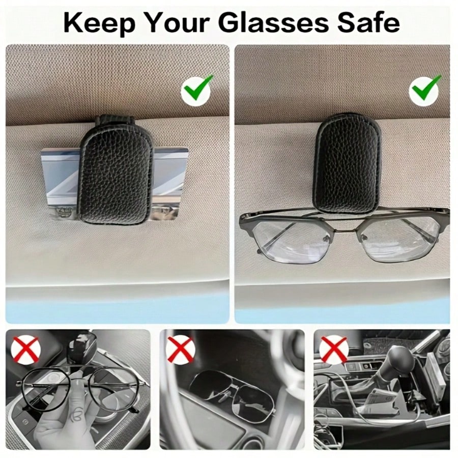 (2PCS)2025 Black PU Magnetic Sunglasses Holder For Cars – No Installation & No Adhesive, Universal Fit For All Eyewear, Anti-Slip & Scratch-Resistant Design, Lightweight & Durable, Perfect For Driving