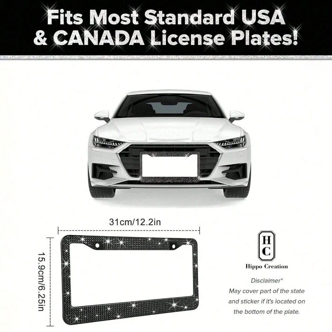 2pcs 2025 Premium Stainless Steel License Plate Frame With Acrylic Crystal Rhinestones- Heavy Duty 4-Hole Design With Complete Installation Kit, Anti-Rust & Weatherproof Metal Construction, Sparkling