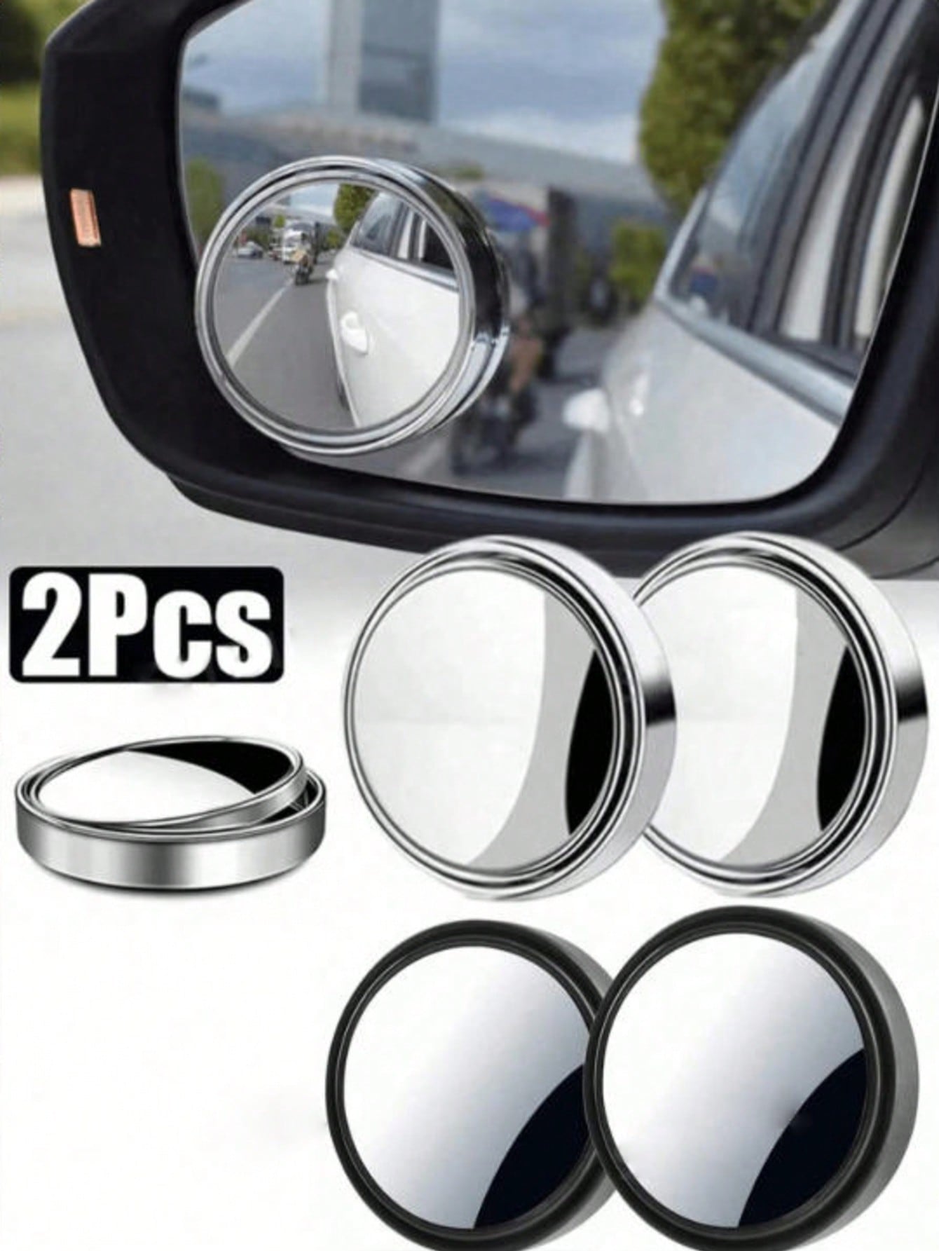 2pcs 360° Adjustable Blind Spot Mirror Car Auxiliary Rearview Convex Mirror Round Frame Wide Angle Mirror Suitable For Car Reverse Mirror