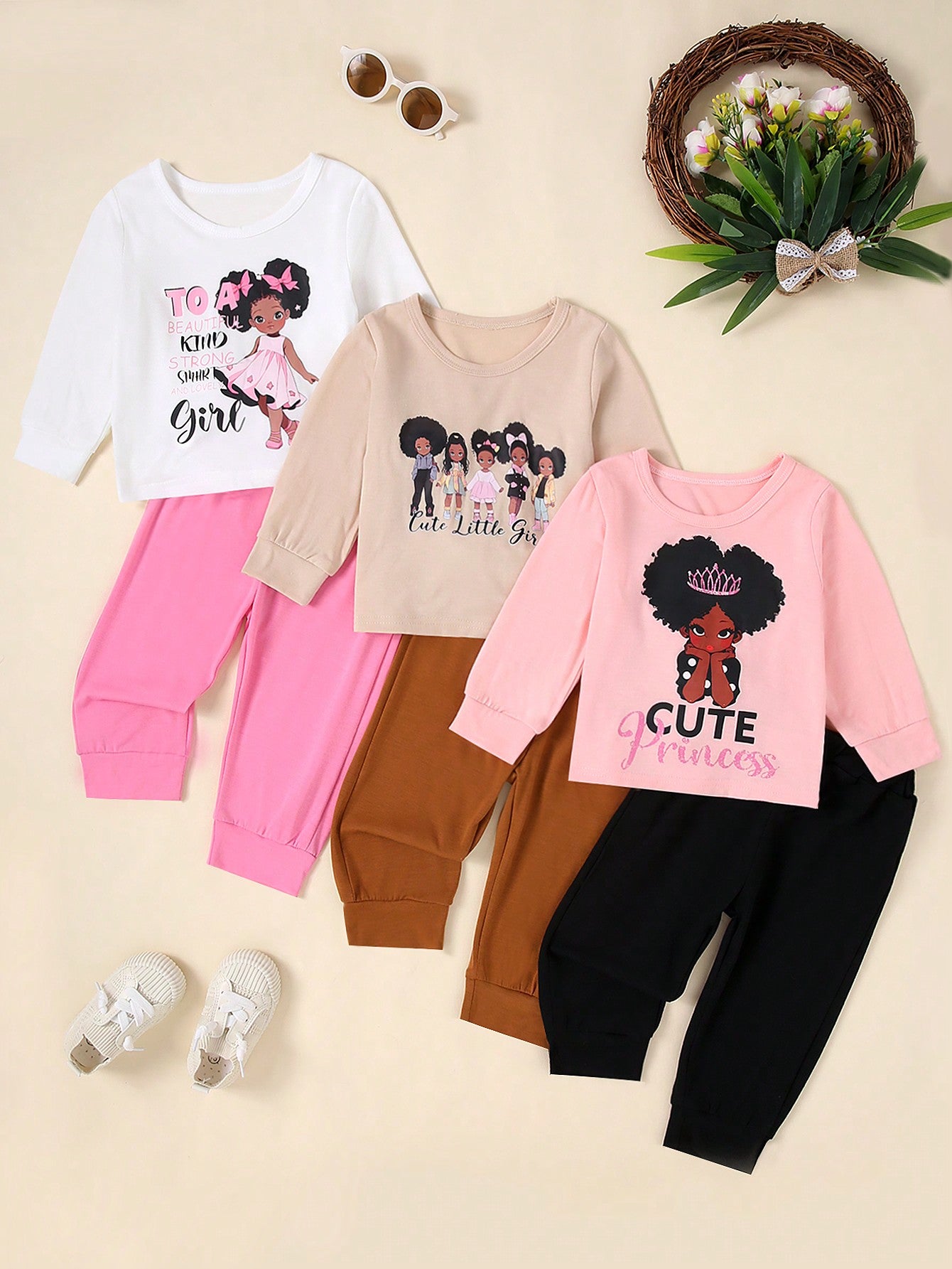 2pcs/Set Newborn Baby Girls Cute Round Neck Sweatshirt Outfit, Autumn Winter