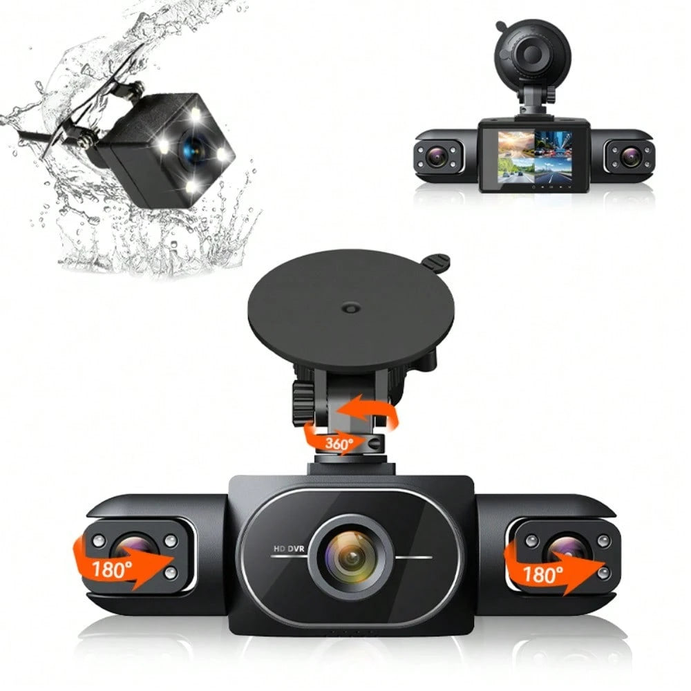 4 Channel 360°Dash Cam Front And Rear Inside Left Right, 2 Inch Dash Camera,64GB Card, Built-In Night Vision Sensitive Motion Detection Recording Parking Mode Monitor Reversing Help