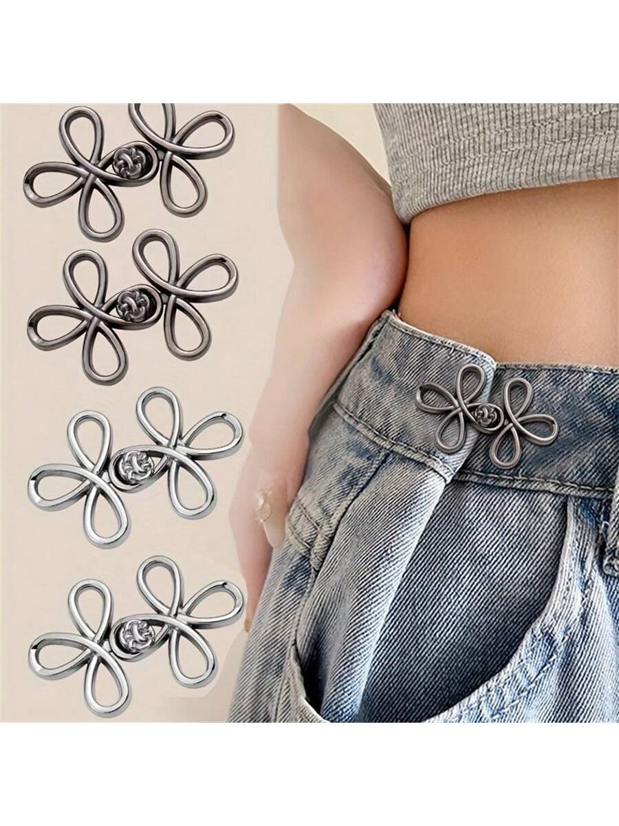4 Packs Adjustable Belt Buckles- Seamless And Removable, Silver Metal, Sewing And Knitting Supplies