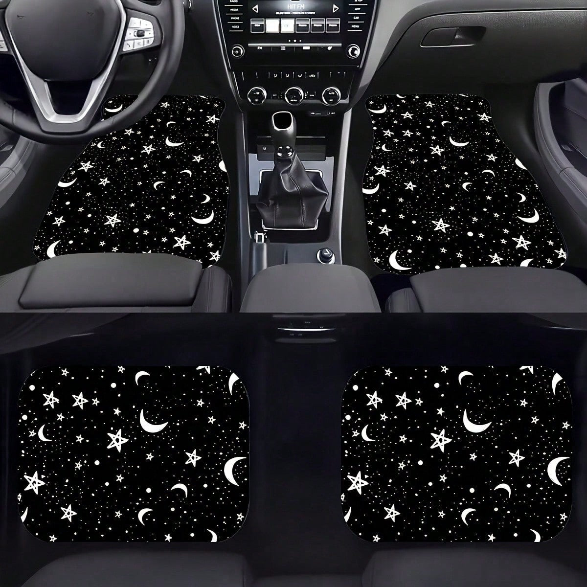 4 Pieces Of Universal Star And Moon Printing Car Floor Mats, Non-Slip And Wear-Resistant Design, Interior Decoration Protective Mats, Practical Auto Accessories