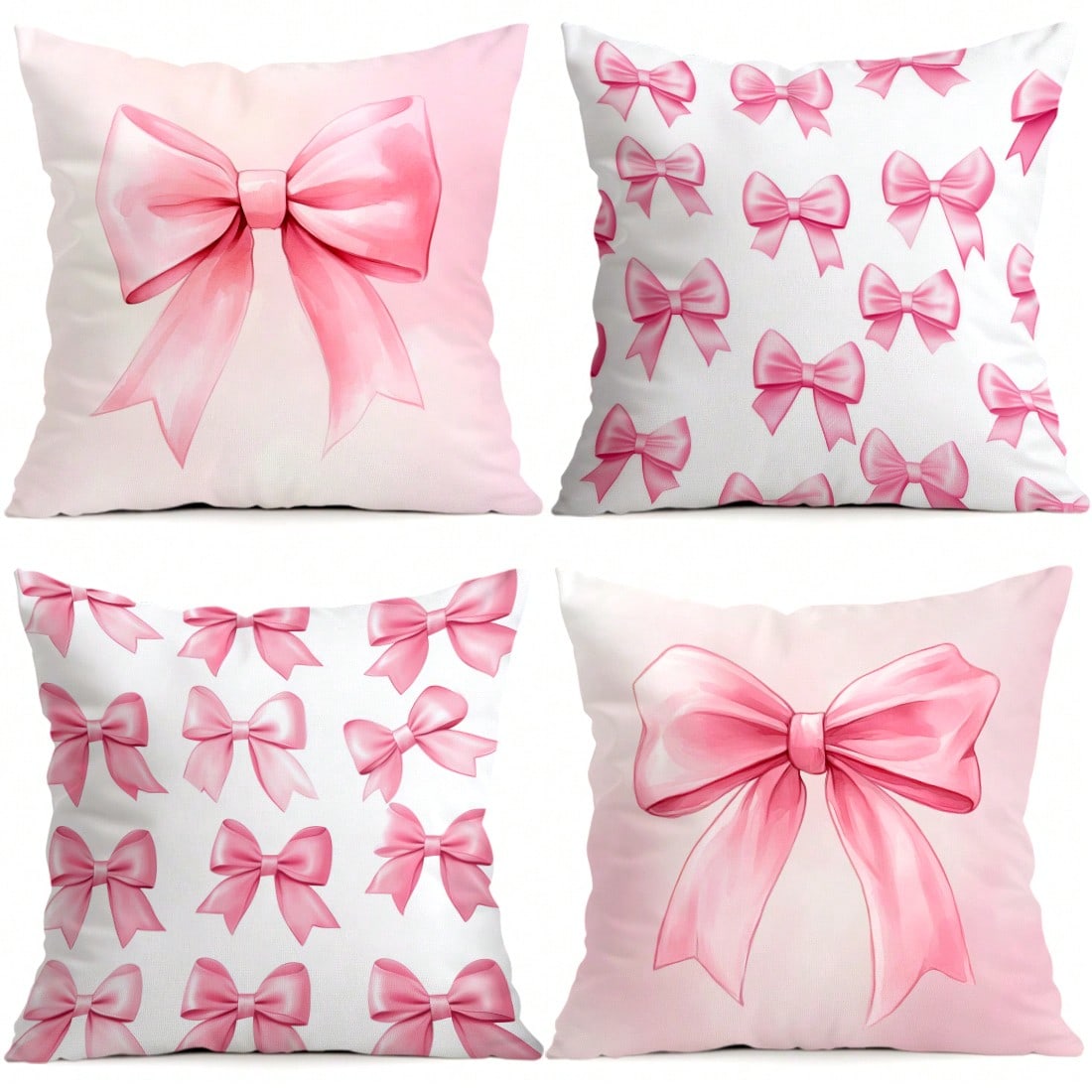 4pcs Pink Bow Pattern Pillow Covers, Single-Sided Printed Cushion Covers, Suitable For Living Room, Bedroom, Home Decor, All Seasons