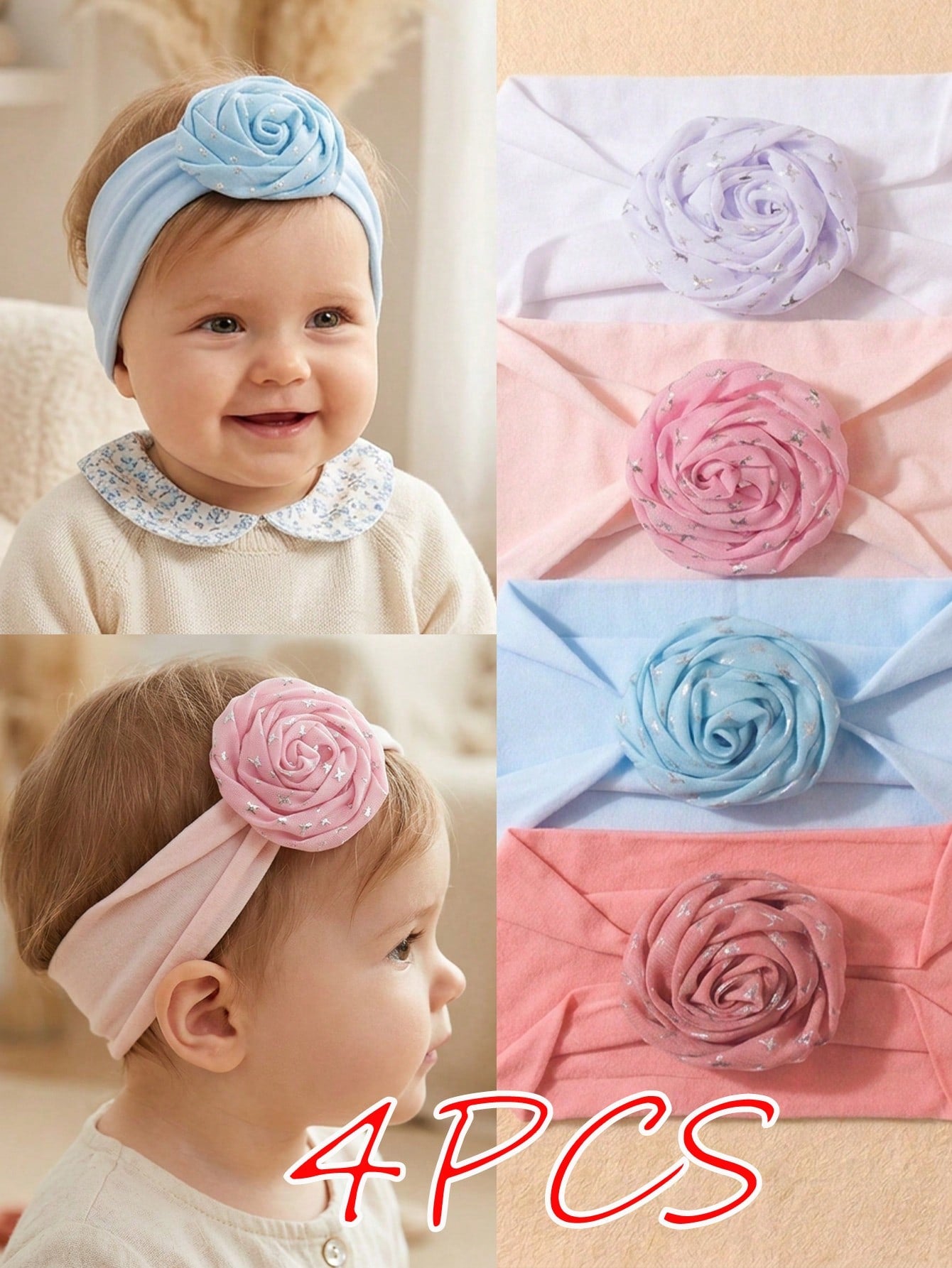 4PCS Soft Skin-Friendly Cute Baby Headband Set For Girls, Suitable For Daily Wear In All Seasons