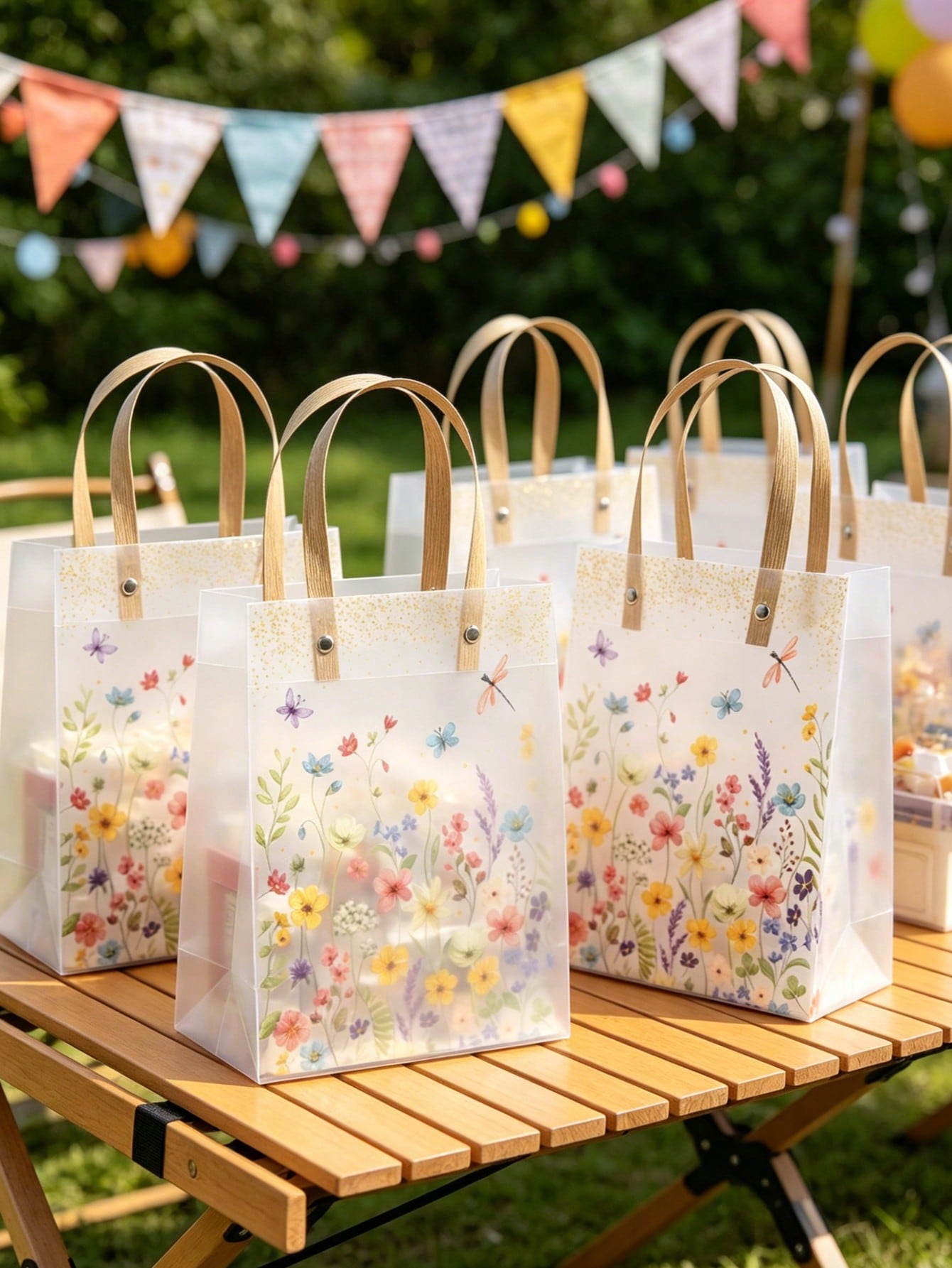 6pcs Floral Pattern Gift Bags, Flower & Butterfly Print Gift Packaging Bags With Handles, Party Favor Bags, Birthday Wedding Decor, Baby Shower Party Gift Bags, 1st Birthday Party Candy Bags, 1st Birt