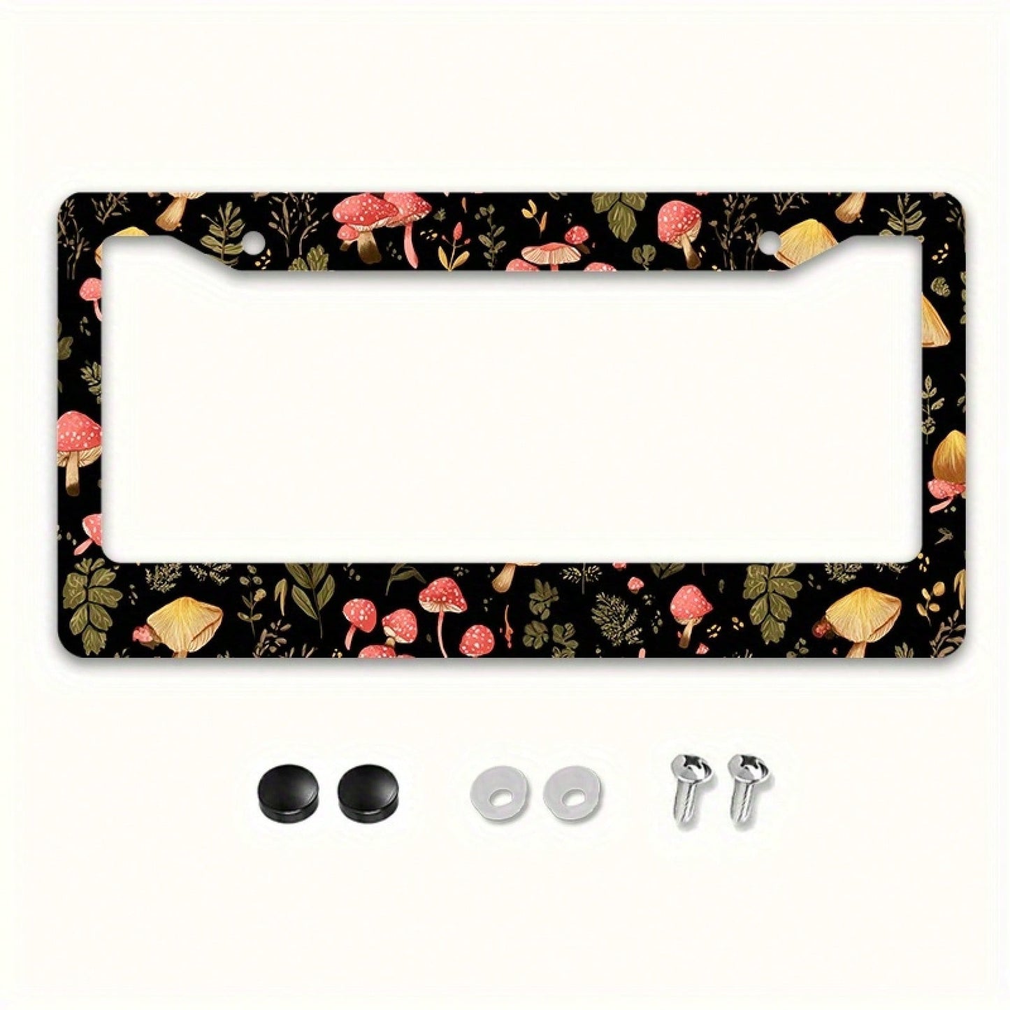 A Vintage Aluminum License Plate Frame, Featuring A Cute Mushroom And Leaf Design, Compatible With American And Many International Car Models, Comes With Mounting Screws- Perfect For Thanksgiving-The