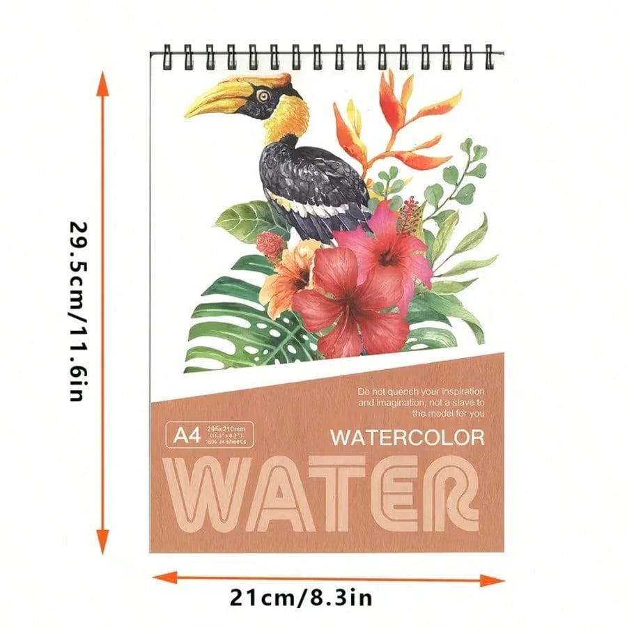 A4 Watercolor Pad 24 Sheets| No Paper Scraps & Lint-Free Thick Paper| Spiral Bound Sketchbook| Back To School Art Supplies For Painting & Sketching| Student Art Kit