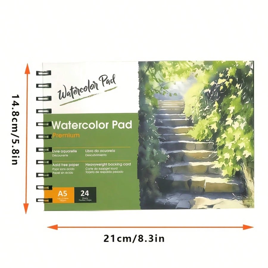 A5 Watercolor Pad 24 Sheets| No Paper Shavings Thick Paper| Spiral Bound Watercolor Sketchbook| Back To School Art Supplies