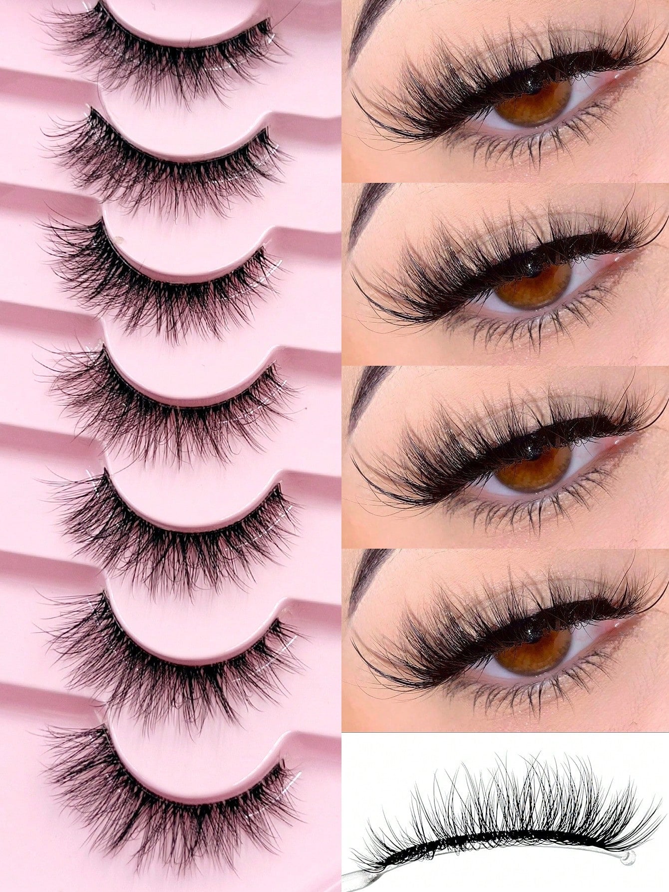 Asiteo 7 Pairs Fluffy Cat Eye False Eyelashes, Natural & Realistic Mink Lashes, Soft & Voluminous, Long Wispy Ends, Suitable For Daily Use
