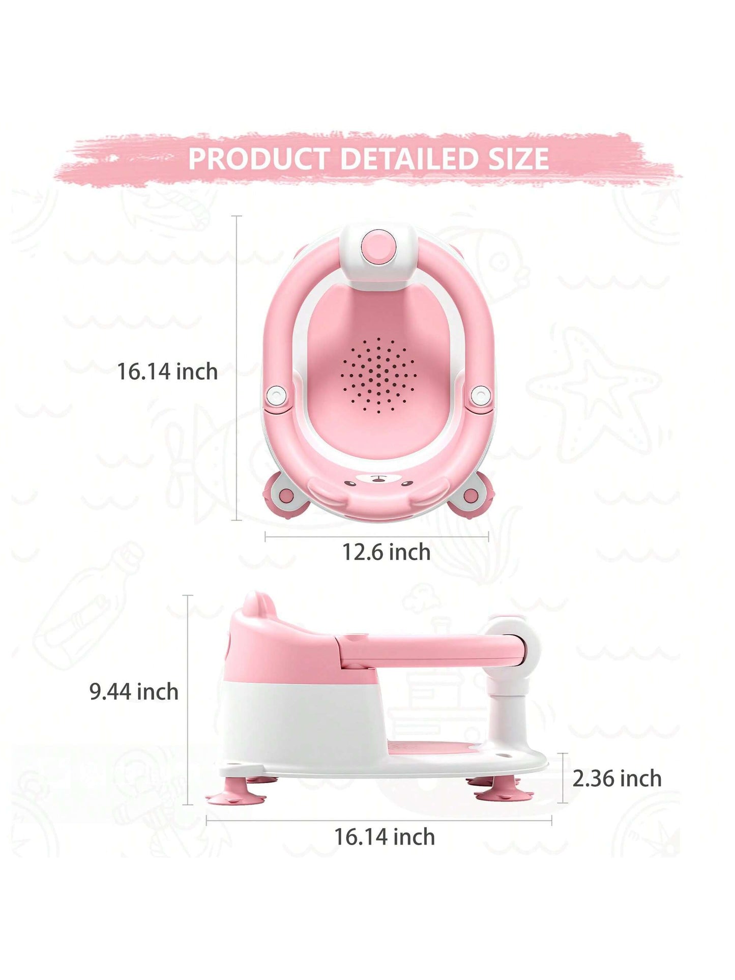 Baby Bath Seat For Babies 6 Months & Up, Toddler Bath Seats For Babies Sitting Up, Non-Slip Infant Bath Tub Chair With 4 Suction Cups & Soft Cushion For Shower, Compact Toddler Bathtub Seat