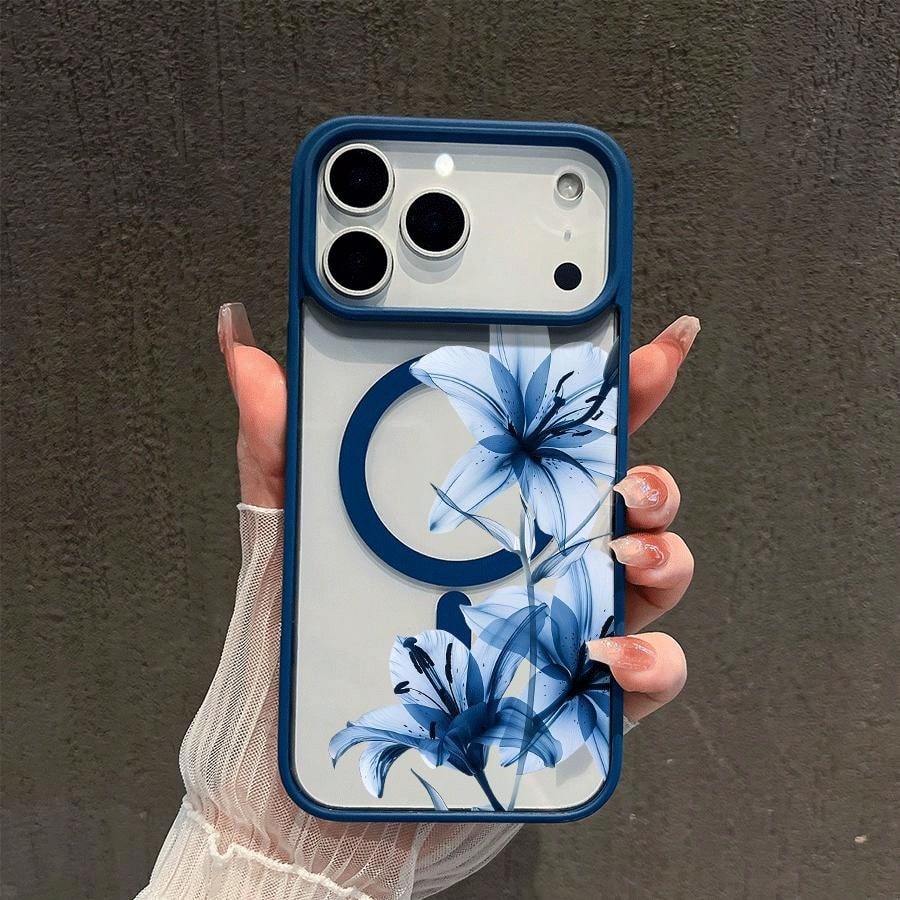 Blue Lily Whisper Magnetic MagSafe Case For IPhone 17,17 Air,17 Pro,17 Pro Max,16 15 14 13 12 11 Pro/Max/Mini XR X XS Max Shockproof Slim Protective Cover