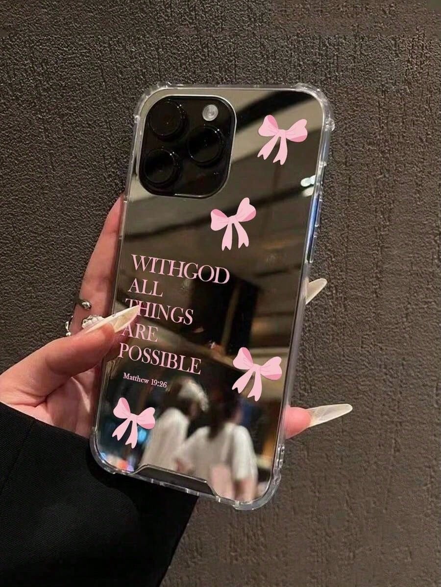 Bow & Heart Cute Pattern Mirror Shockproof Phone Case, Compatible With IPhone 13/11/17/16/14/15/15 Pro/15 Plus/15 Pro Max/7 Plus/8 Plus/X/Xs Max/Xr/11 Pro/12 Pro/13 Pro/14 Pro/12 Mini/13 Mini/11 Pro M