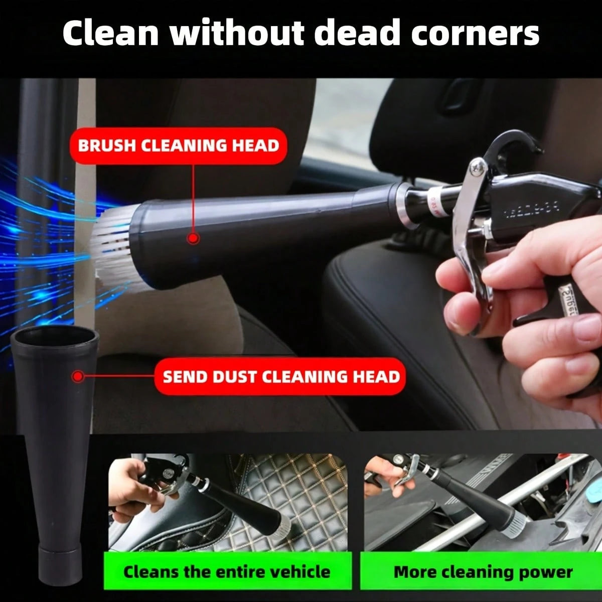 Car Cleaning Gun, Interior Detail Air Gun, Equipped With 3 Types Of Interface Adapters (European, American, Japanese), Car Interior Cleaning Set, Quickly Blows Away Dirt And Dust, Suitable For AI-Assi