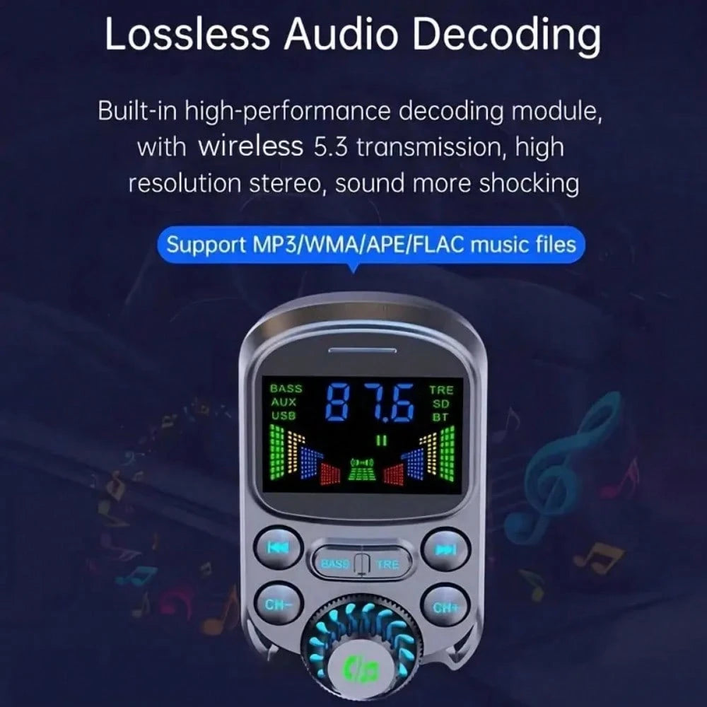 Car FM Transmitter Wireless 5.3 Handsfree Car Kit Bass 3.5mm AUX Audio Receiver QC3.0 PD 30W Fast Charging Mp3 Player