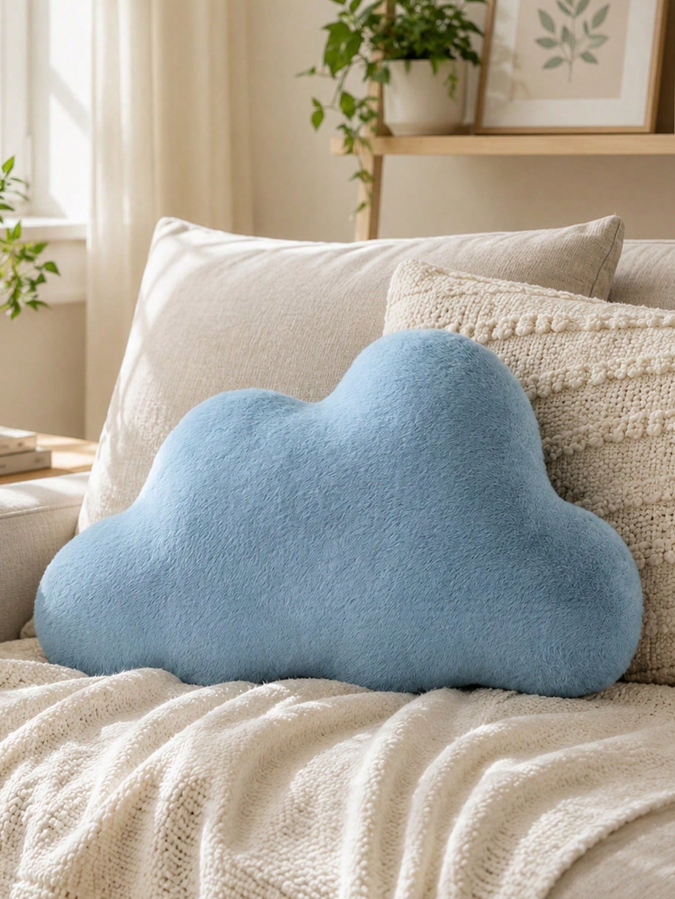 Cloud Pillow, Soft Plush Decorative Throw Pillow, Suitable For Sofa Bed, Cloud Shaped Room Decor Pillow, Fluffy Faux Rabbit Fur, Suitable For Living Room Bedroom