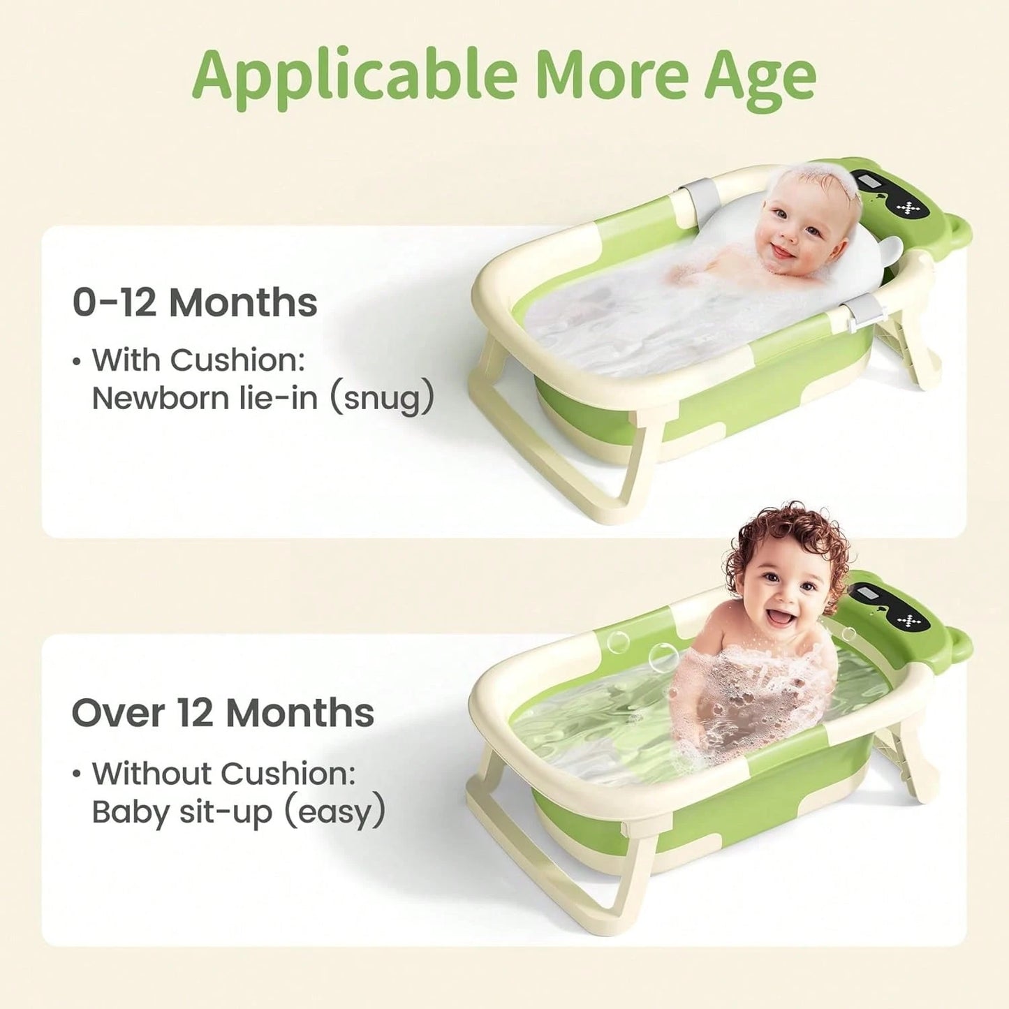 Collapsible Baby Bathtub With Soft Bath Net, Portable Infant Travel Tub, Non-Slip Dinosaur Design