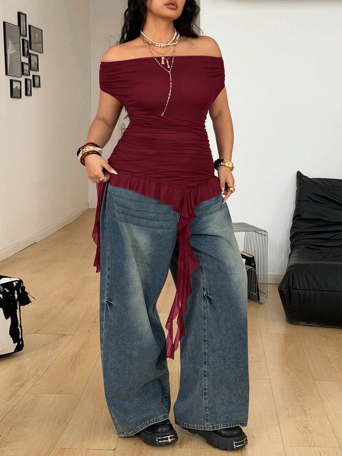 Coolane Women's Plus Size Summer Fall Casual Elegant Sexy Streetwear Evening Party Date Night Concert Wedding Night Out Club Ruffle Red Top