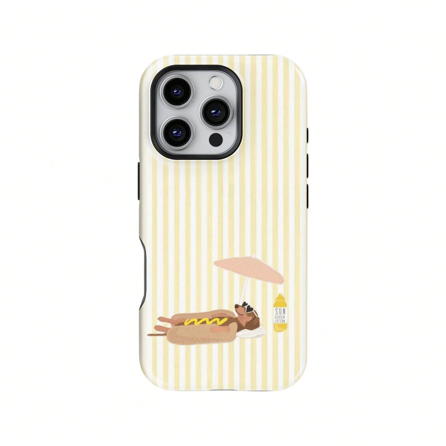 Cute Dachshund Yellow Striped Hot Dog Summer Style Cute Sausage Dog Beach Phone Case Compatible With IPhone 17 16 15 14 Pro Max Plus 13 12 11