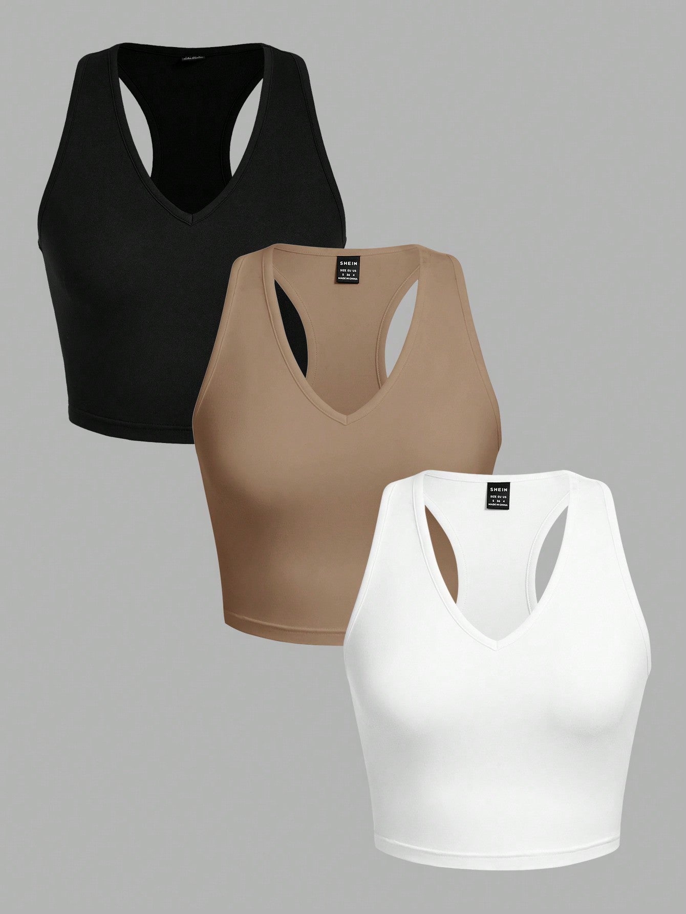 EZwear 3 Set Multicolor Women's Casual V-Neck Short Fitted Camisole Top, Suitable For Summer Back To School