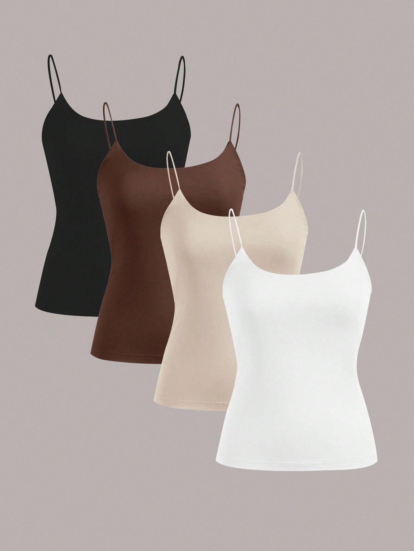 EZwear 4 Set 4 Pairs Assorted Black, Brown, Beige, White Basic Camisole Tops, Suitable For Summer Back To School