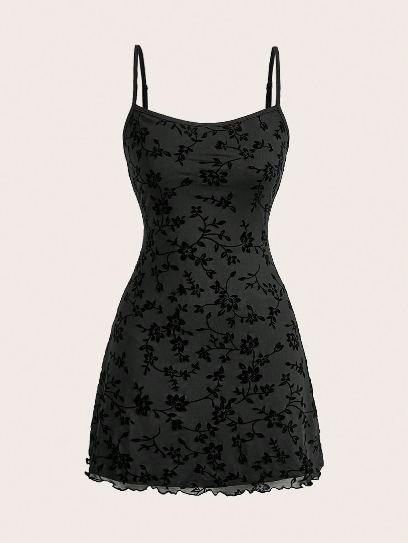EZwear Elegant Slim-Fit Flocked Mesh Cami Dress, Summer