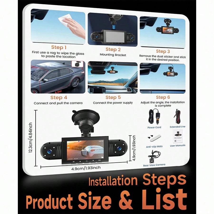 FLYANT 4 Channel 360° Panoramic Dash Cam, 3 Inch 1080P Front Rear Left Right Car Dash Camera With 24H Parking Monitor, G-Sensor Super Night Vision, Motion Detection & Loop Recording