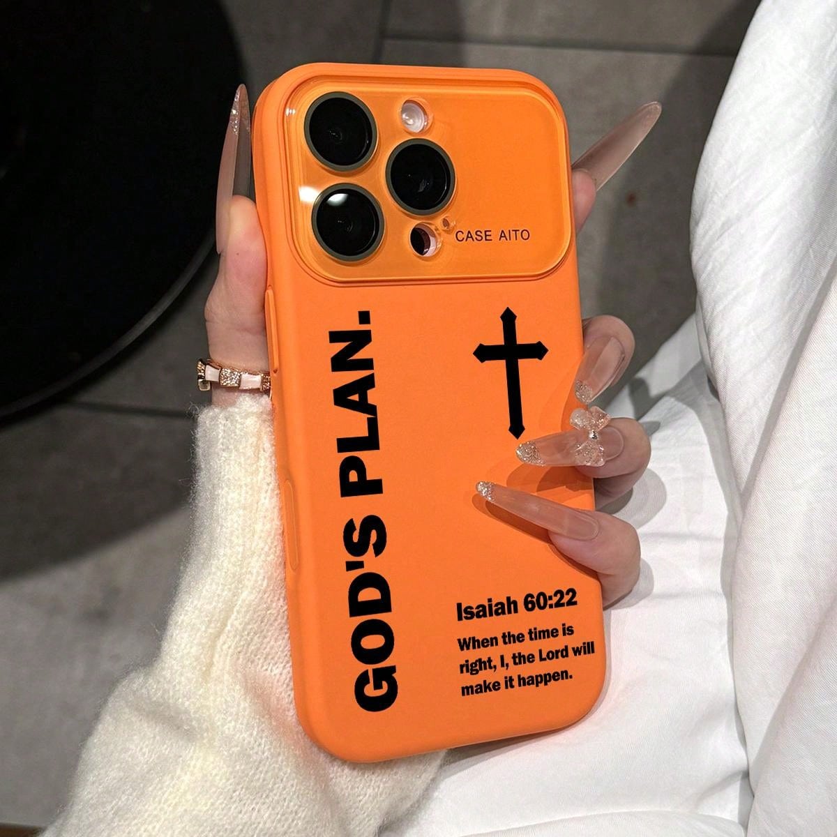 God's Plan Cross Pattern Dopamine Ins Style Solid Color Phone Case With Ultra Skin Friendly Touch, All Inclusive Lens Phone Case Suitable For IPhone 17 16 15 14 13 12 Pro Max Air Isaiah Christian