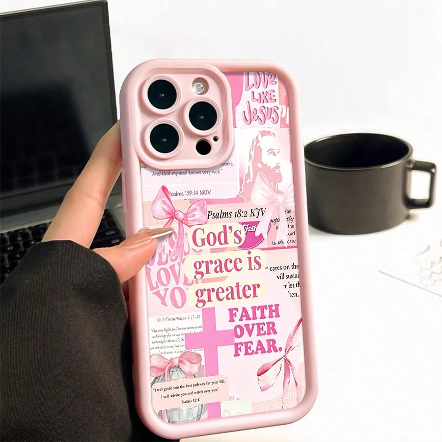 Gods Grace Is Greater Than Fear Pink Phone Case For IPhone X/XS/11/12/13/14/15/16 Pro-Anti-Scratch With Full Camera Protection- Stylish & Durable-Cute Aesthetic Gift For Girls,Women