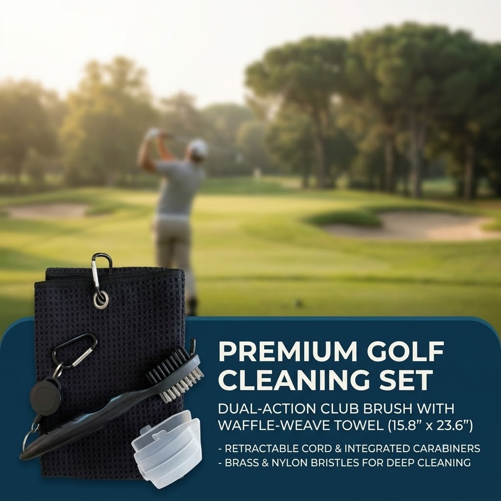 Golf Club Cleaning Kit, Professional Groove Brush With Retractable Cord And Clip, Microfiber Waffle Towel Set, Essential Golf Accessories