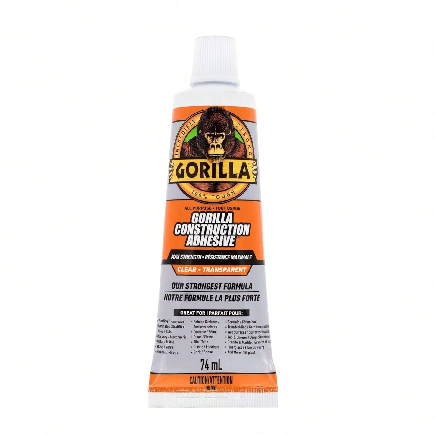 Gorilla Max Strength Construction Adhesive, Clear Glue, 2.5 Ounce Squeeze Tube (Pack Of 1)- Gap Filling And Waterproof