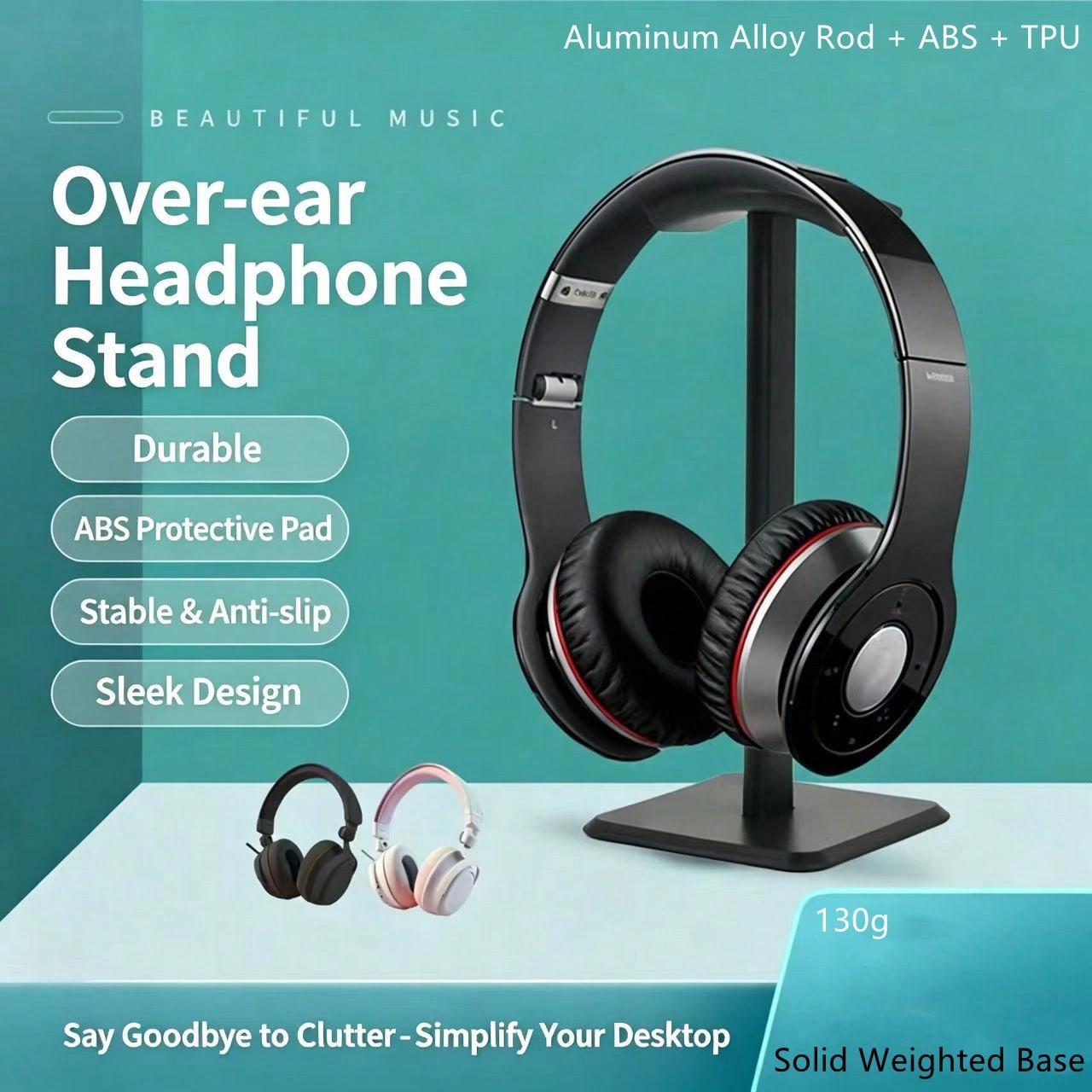 Headphone Stand, Solid Anti-Slip Base, Aluminum Bracket, Fits All Over-Ear Headphones