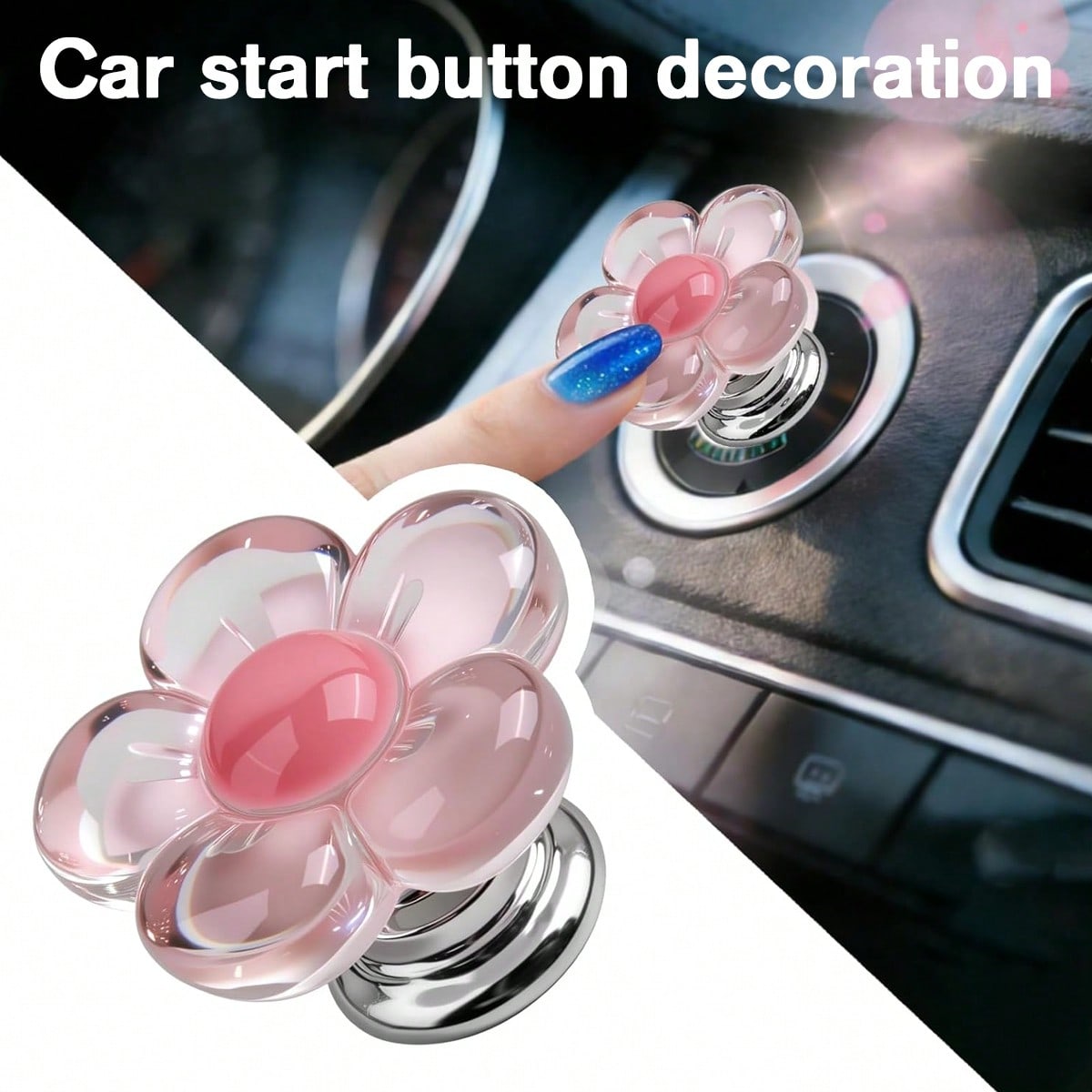 Indoor Decoration Accessories, Elegant Flower-Shaped Button, Car Key Protective Cover, Cute Design, Car Engine Start/Stop Control Lever Protective Cover, Universal One-Touch Ignition Start Cover, Prot