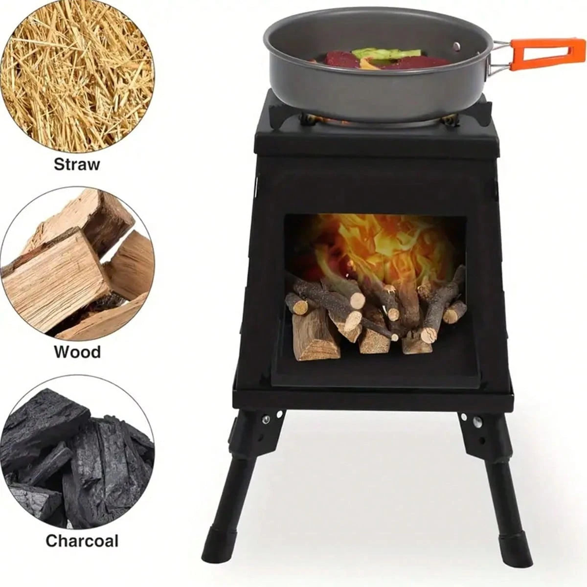JIASLING Wood Burning Camp Stove Portable Cast Iron Wood Stove For Outdoor Hiking Picnic BBQ Travel Black